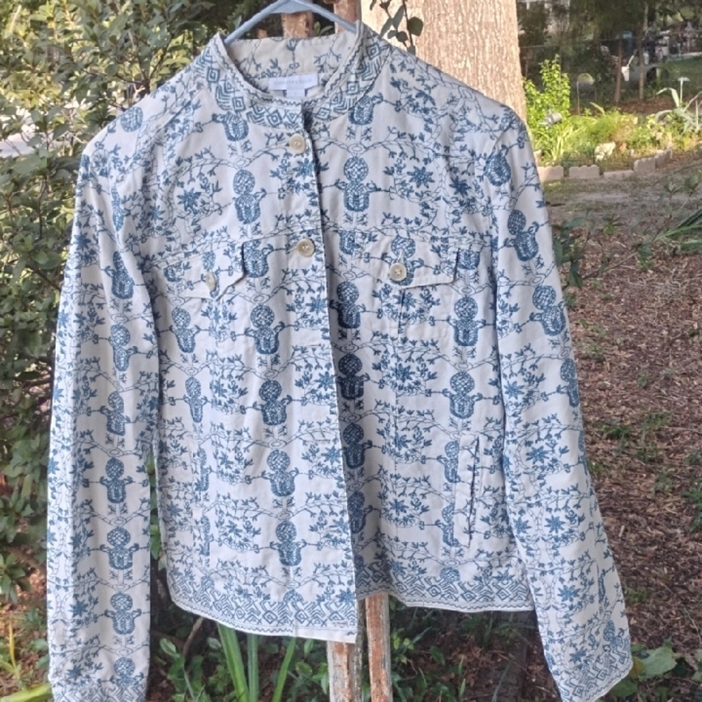 Charlotte Russe Blue and White Patterned Jacket
